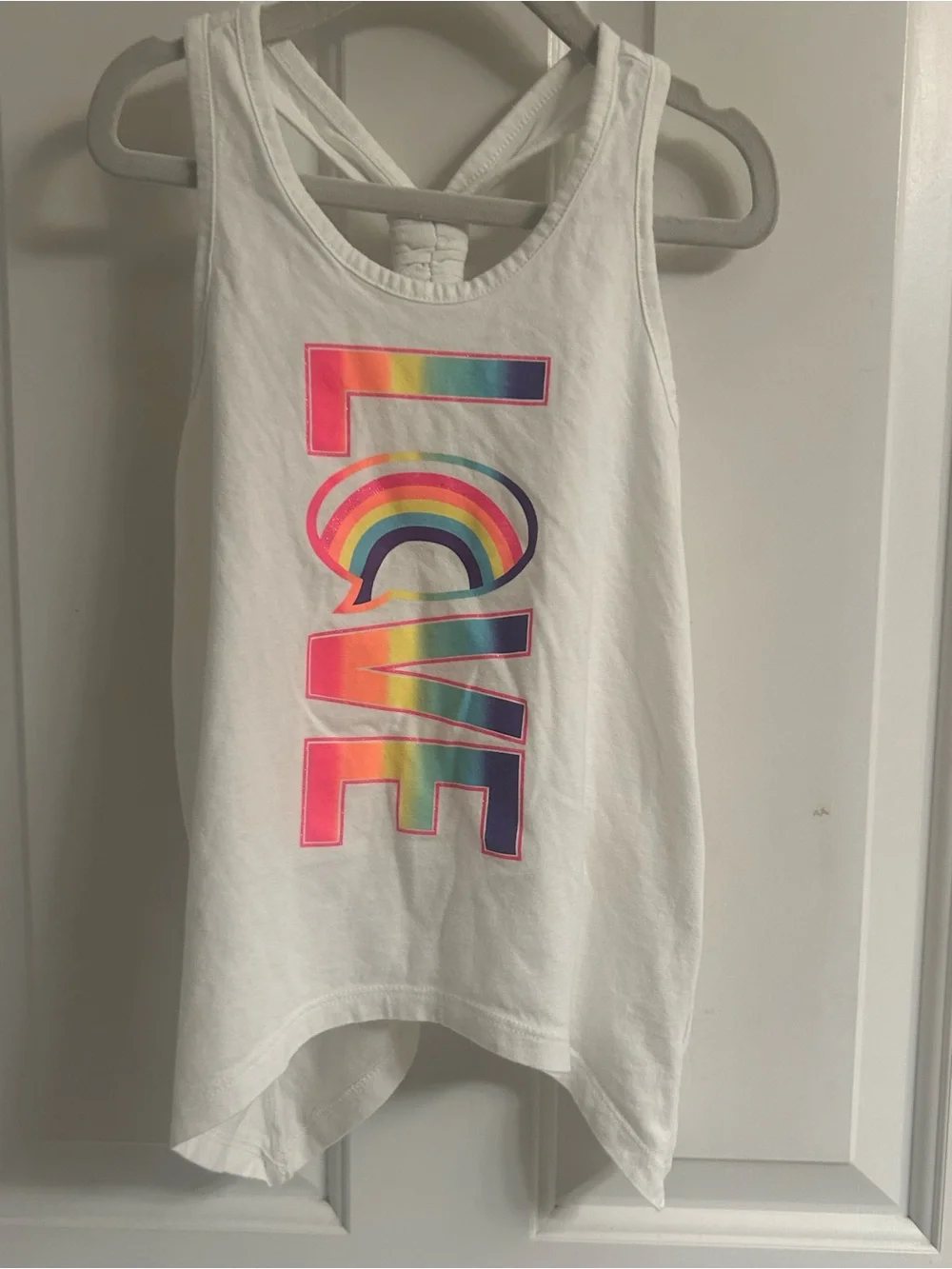 The Children's Place White Tank with Neon Rainbow LOVE and Racerback Back